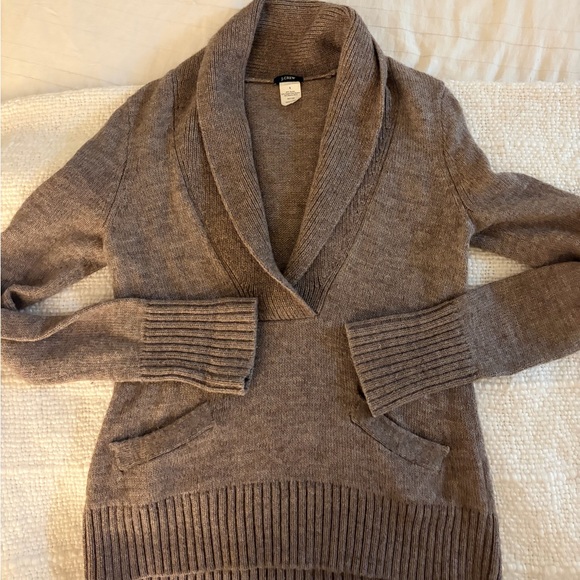 90s J. Crew Taupe Shawl Collar Sweater - Picture 1 of 5